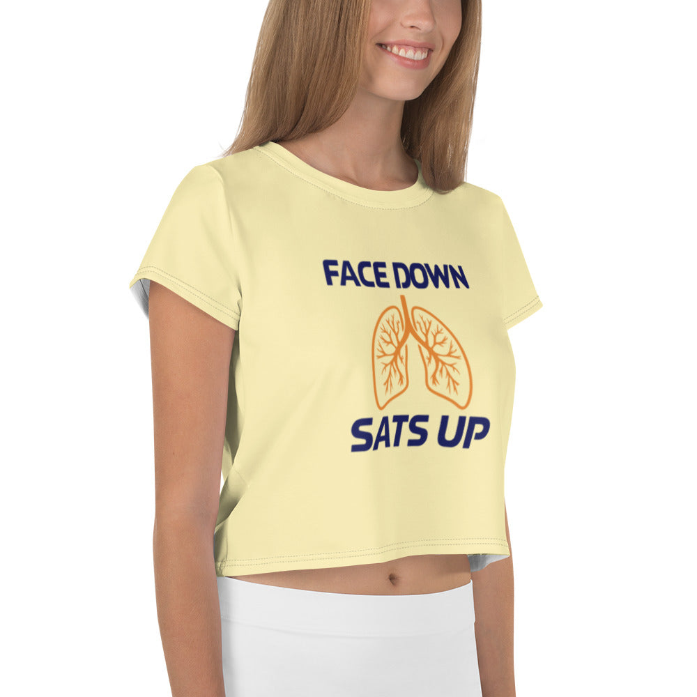 FACE DOWN SATS UP - All-Over Print Crop Tee