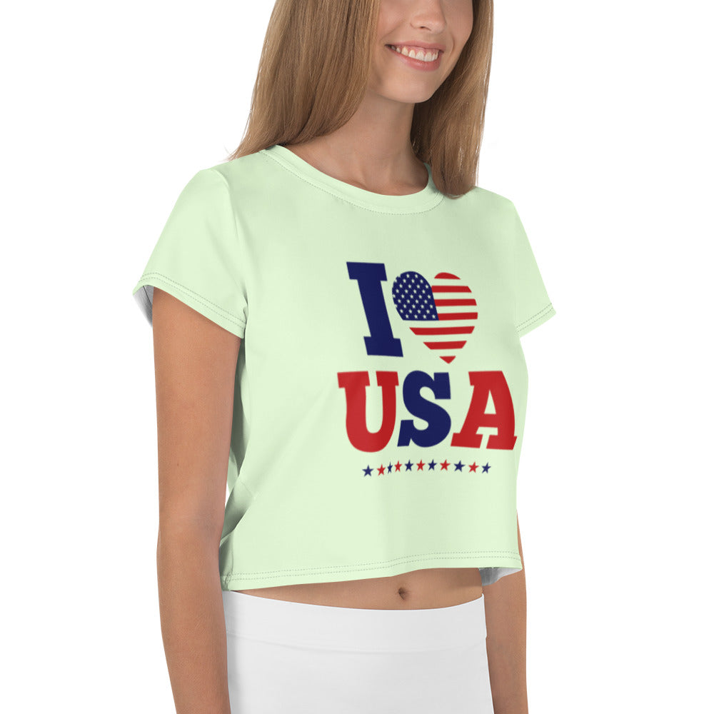 I LOVE USA - All-Over Print Crop Tee