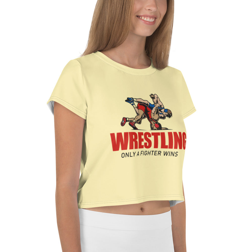 WRESTLING ONLY A FIGHTER WINS - All-Over Print Crop Tee