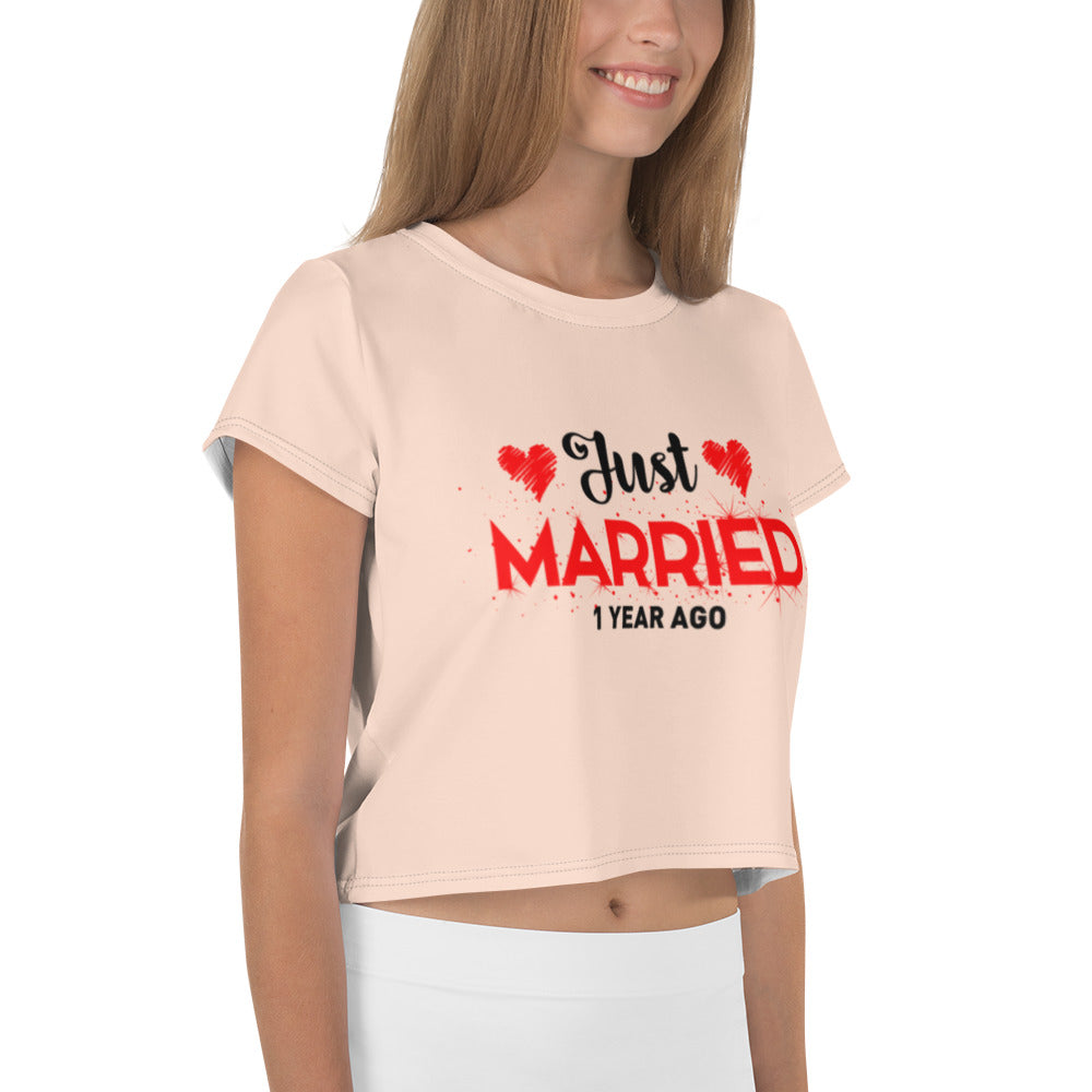 JUST MARRIED - All-Over Print Crop Tee