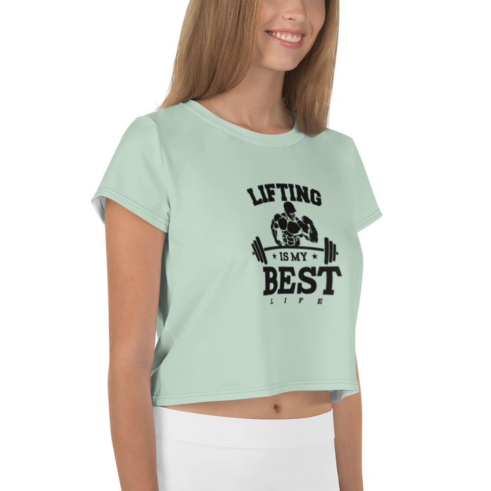 LIFTING IS MY BEST LIFE - All-Over Print Crop Tee