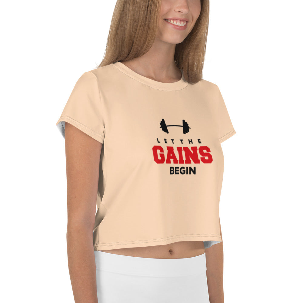 LET THE GAINS BEGIN - All-Over Print Crop Tee