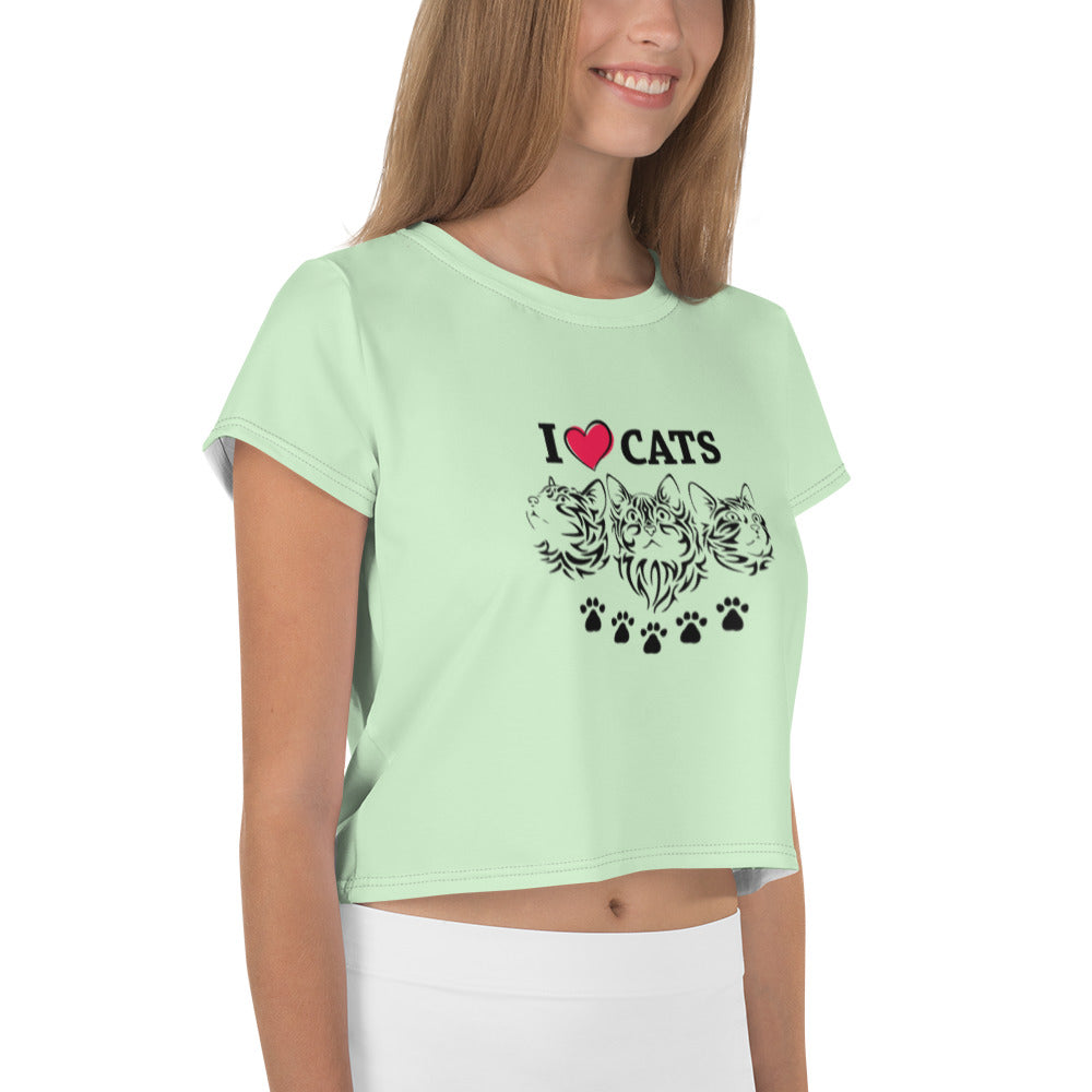 I LOVE CATS - All-Over Print Crop Tee