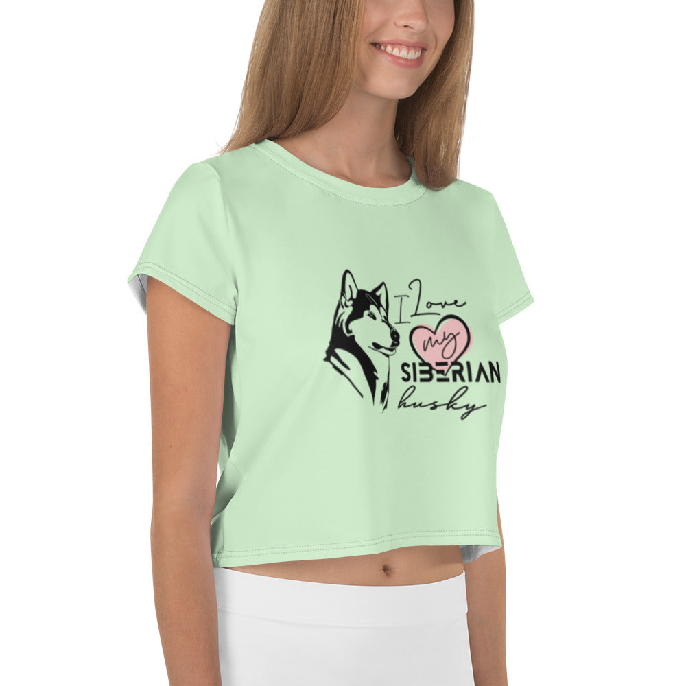 I LOVE MY SIBERIAN HUSKY - All-Over Print Crop Tee