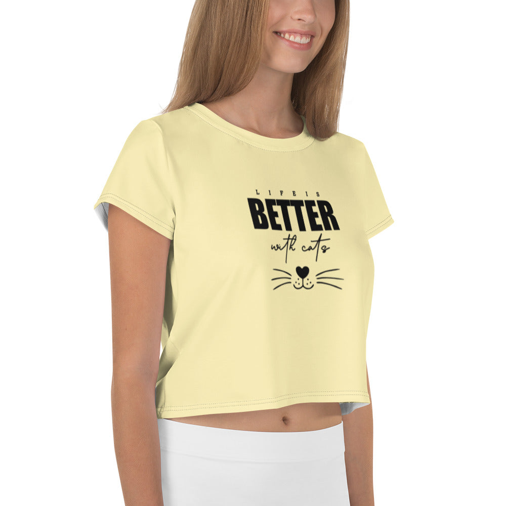 LIFE IS BETTER WITH CATS - All-Over Print Crop Tee