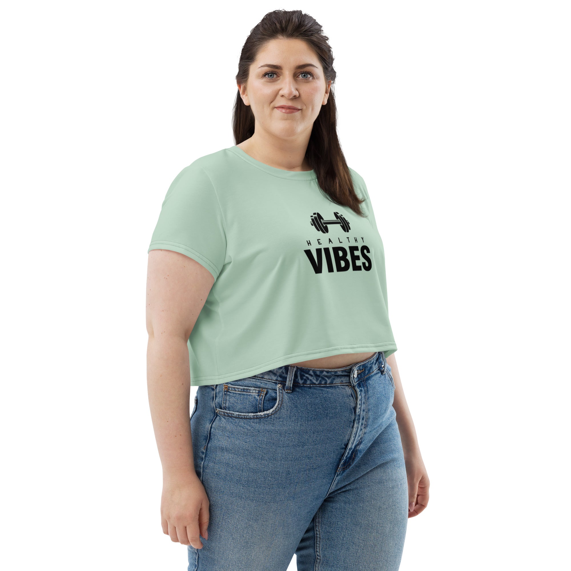 HEALTHY VIBES - All-Over Print Crop Tee