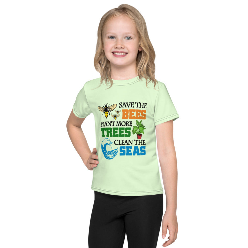 SAVE THE BEES PLANT MORE TREES CLEAN THE SEAS - Kids crew neck t-shirt