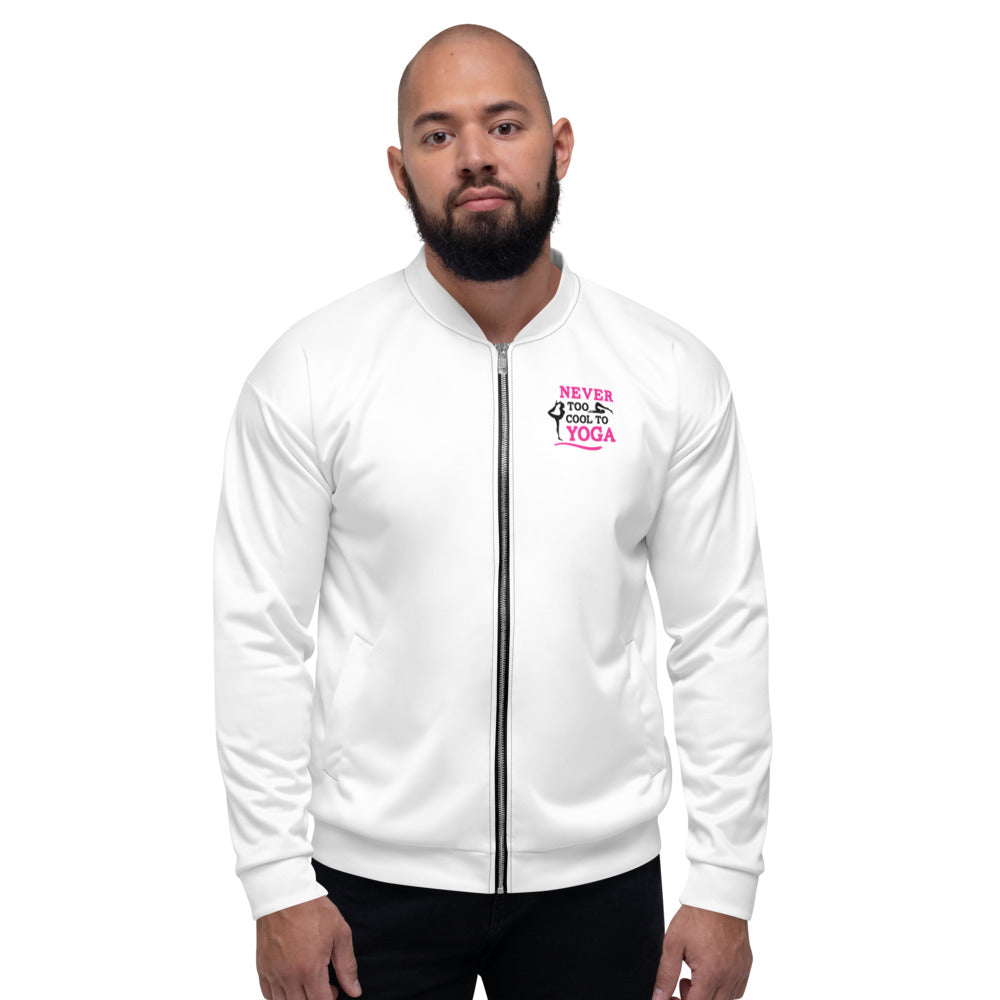 NEVER TOO COOL TO YOGA - Unisex Bomber Jacket