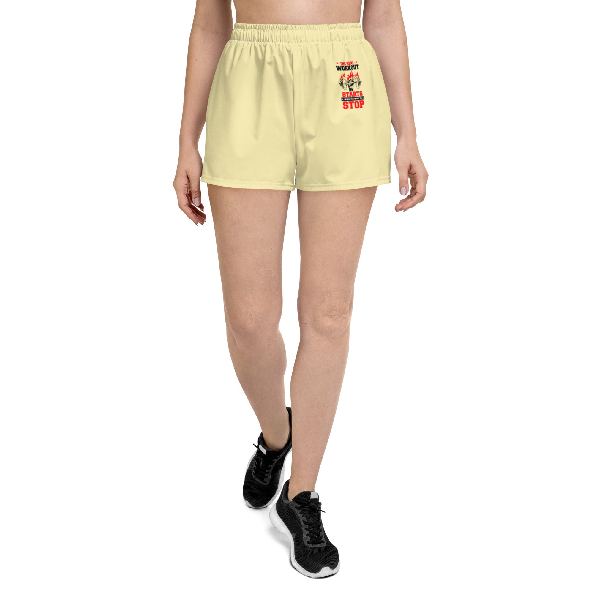 THE REAL WORKOUT STARTS - Women’s Recycled Athletic Shorts