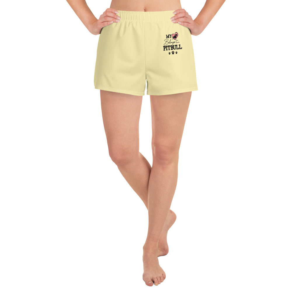 MY BELONGS TO A PITBULL - Women’s Recycled Athletic Shorts