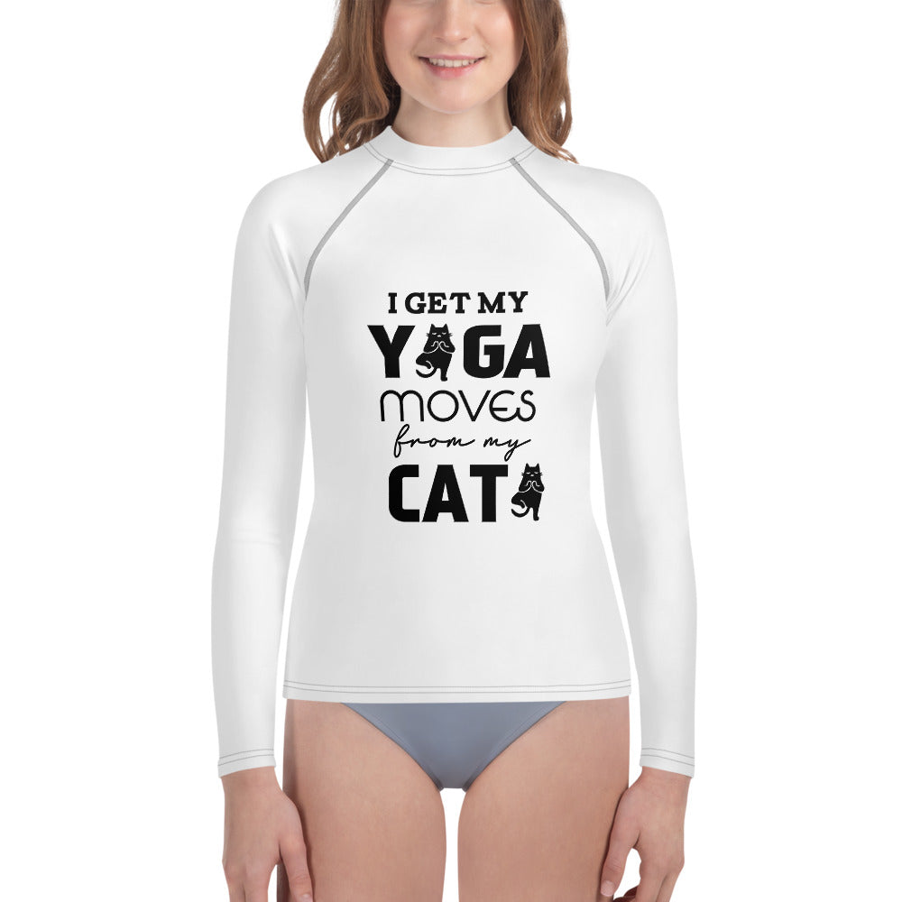 I GET YOGA MOVES FROM MY CAT - Youth Rash Guard