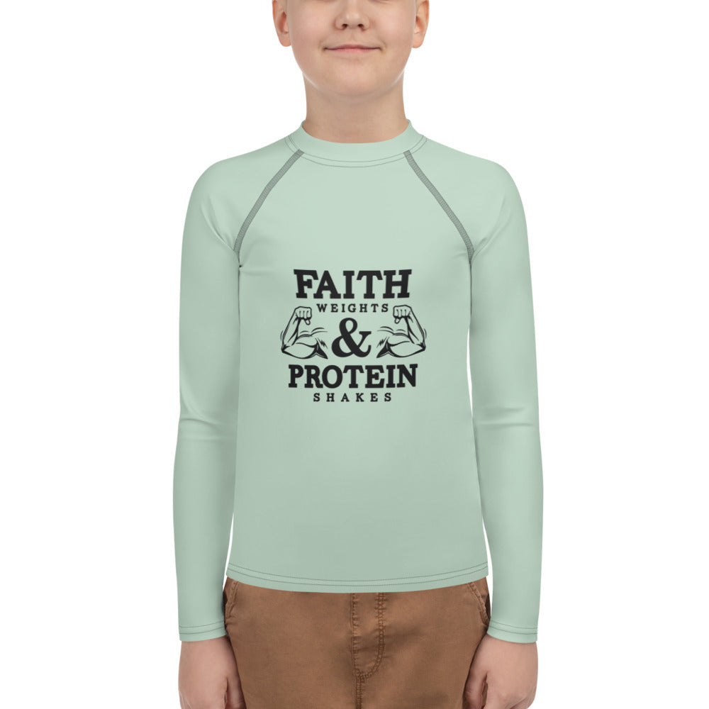 FAITH WEIGHTS & PROTEIN SHAKES - Youth Rash Guard