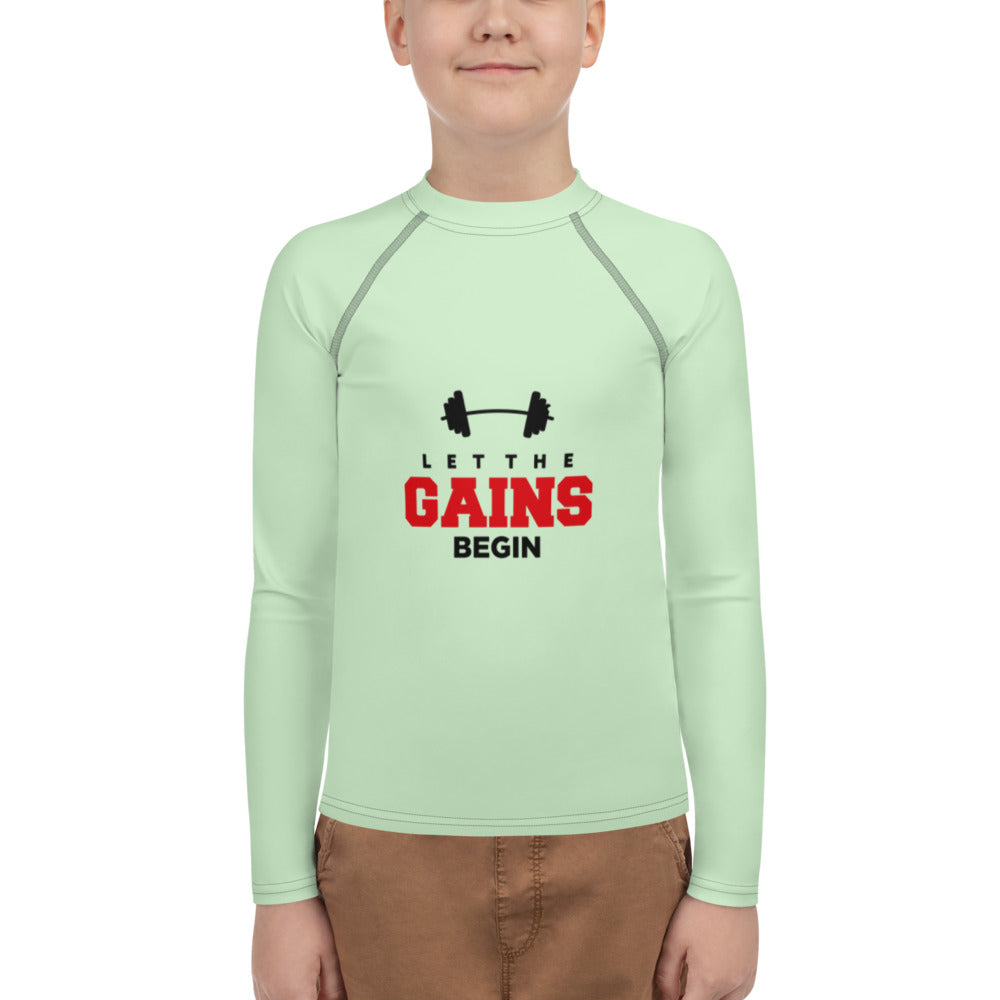 LET THE GAINS BEGIN - Youth Rash Guard