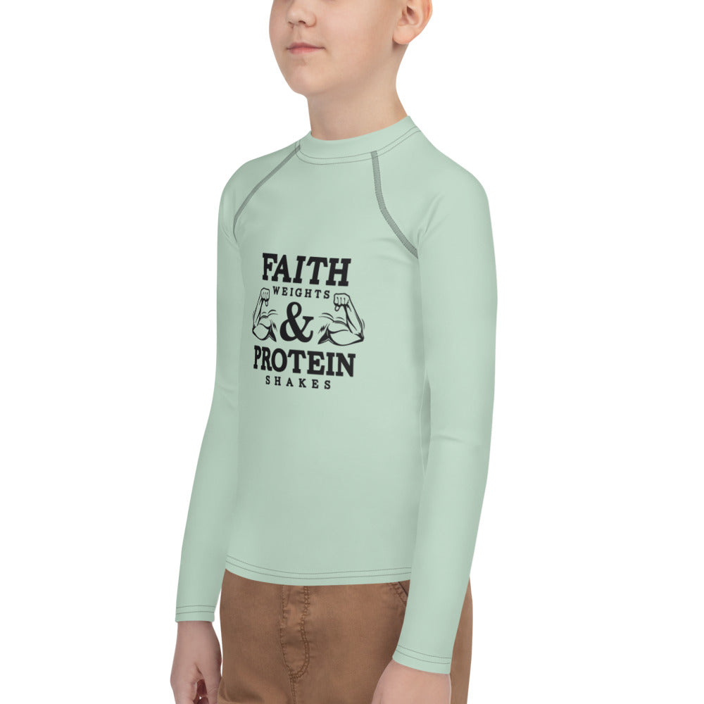 FAITH WEIGHTS & PROTEIN SHAKES - Youth Rash Guard