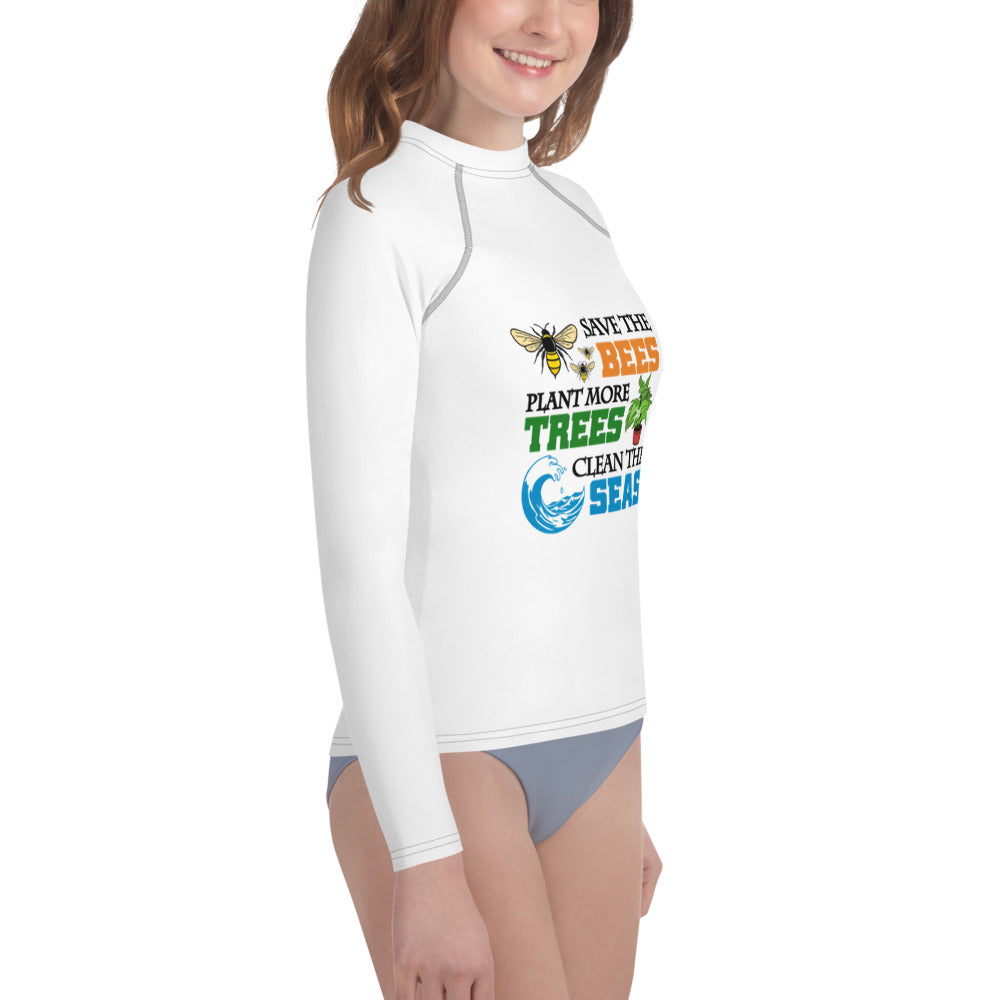 SAVE THE BEES PLANT MORE TREES CLEAN THE SEAS - Youth Rash Guard