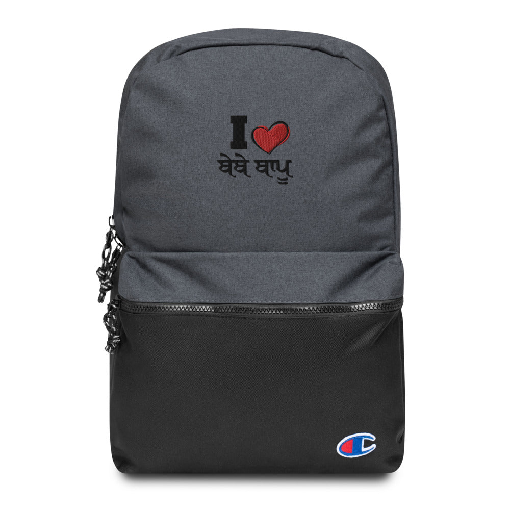 I LOVE BEBE BAPPU - Embroidered Champion Backpack