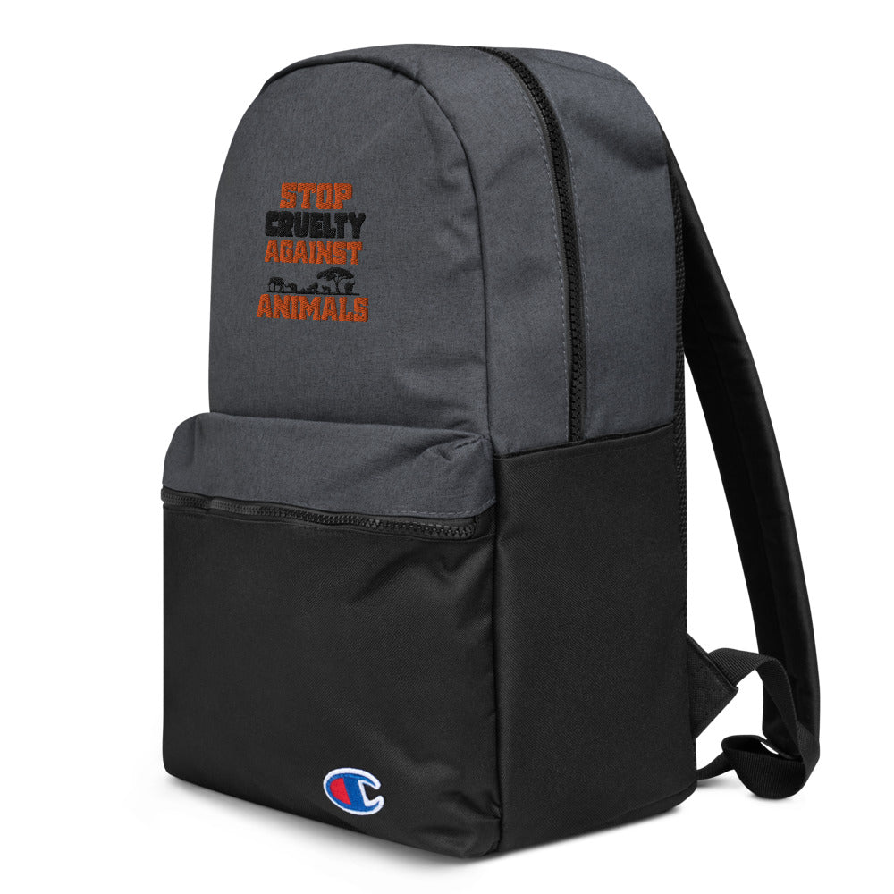 STOP CRUELTY AGAINST ANIMALS - Embroidered Champion Backpack