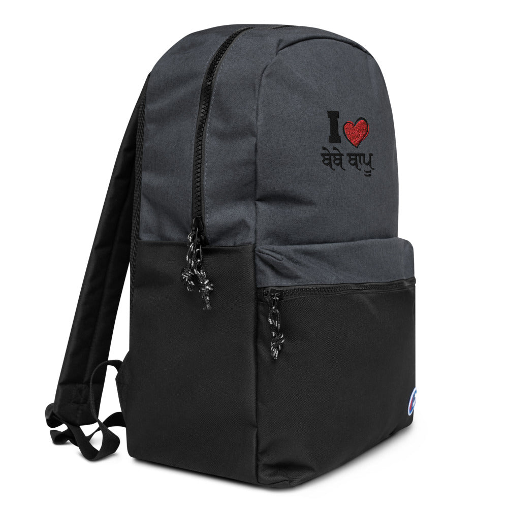 I LOVE BEBE BAPPU - Embroidered Champion Backpack