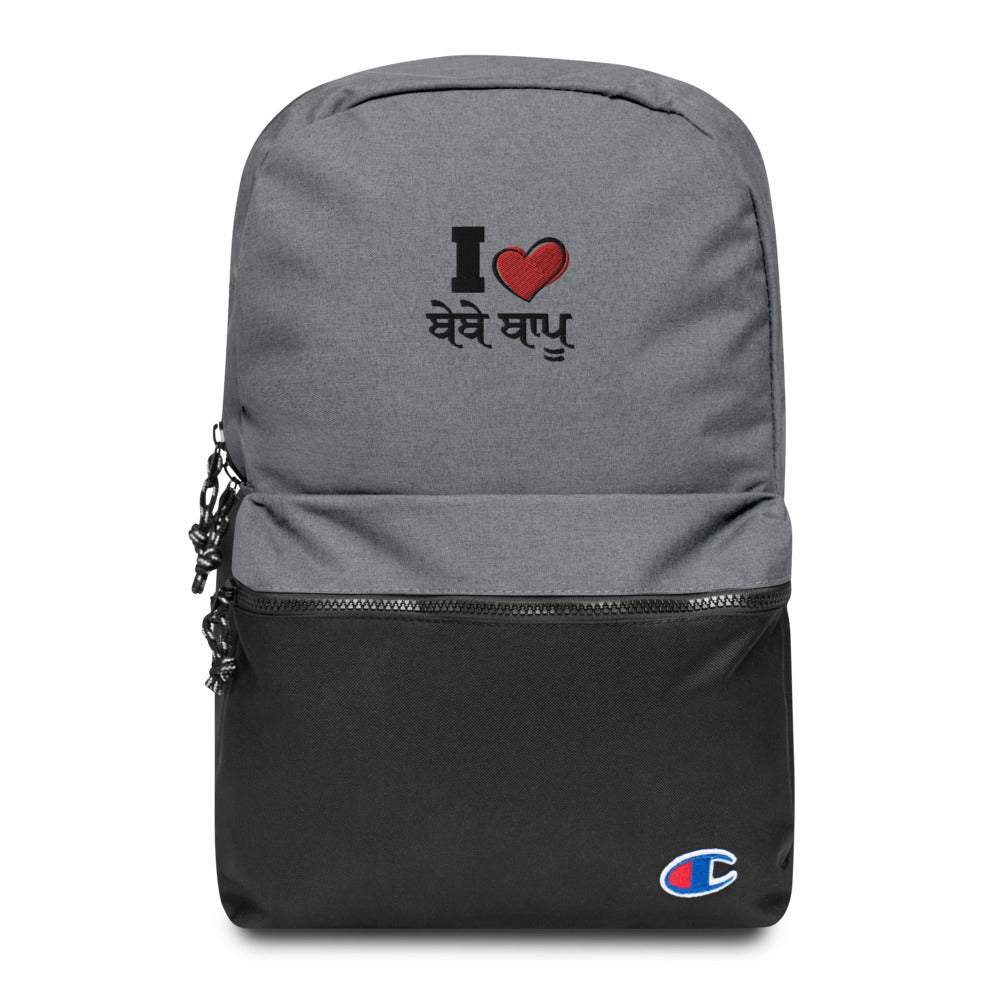 I LOVE BEBE BAPPU - Embroidered Champion Backpack