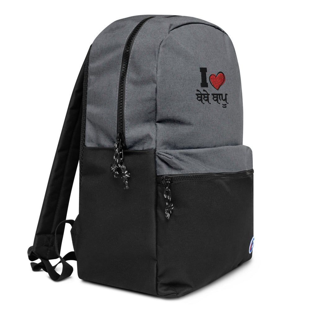 I LOVE BEBE BAPPU - Embroidered Champion Backpack