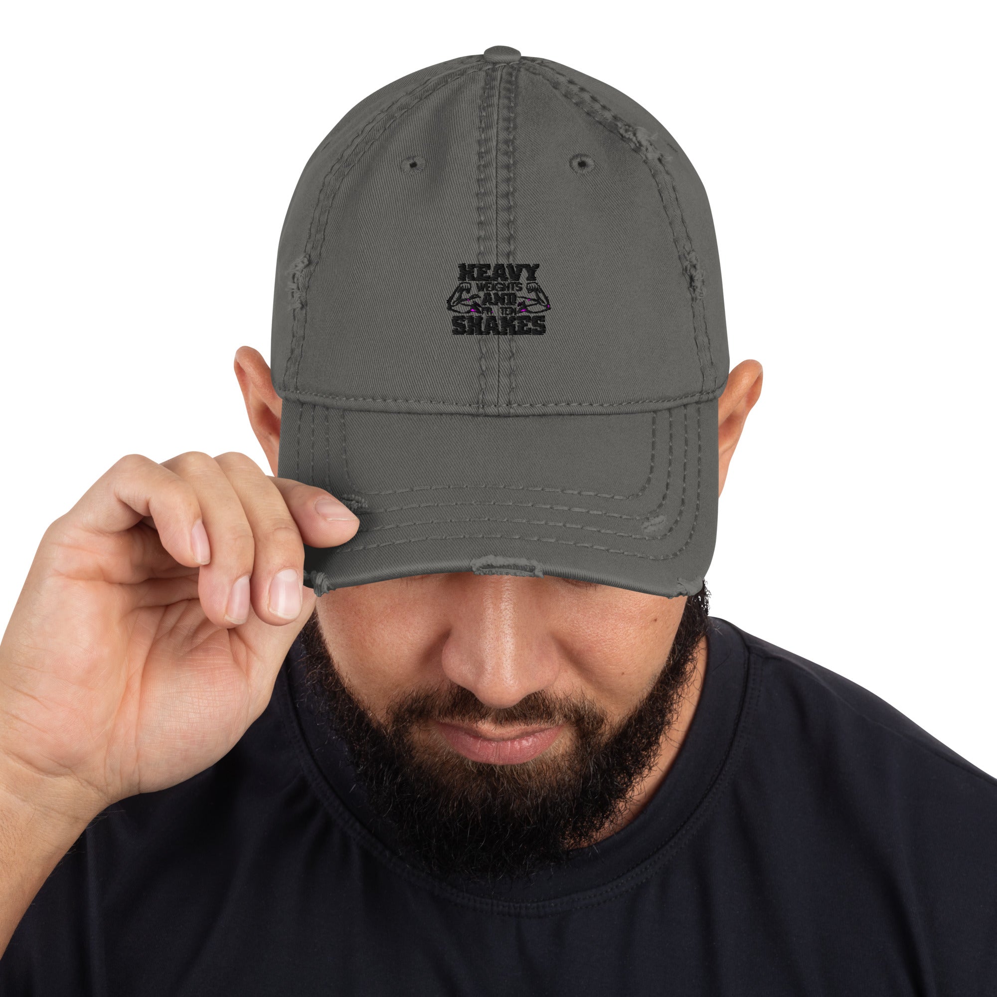 HEAVY WEIGHTS AND PROTEIN SHAKES - Distressed Dad Hat