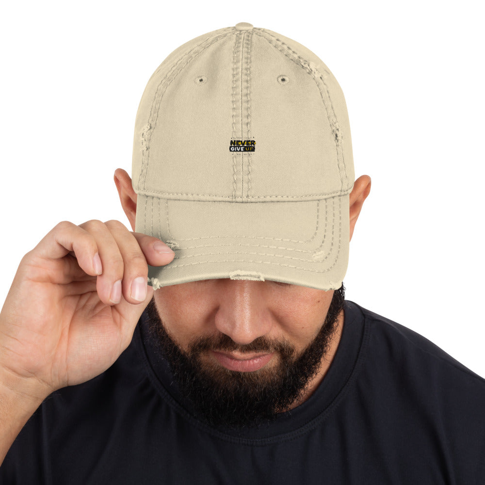 NEVER GIVE UP- Distressed Dad Hat