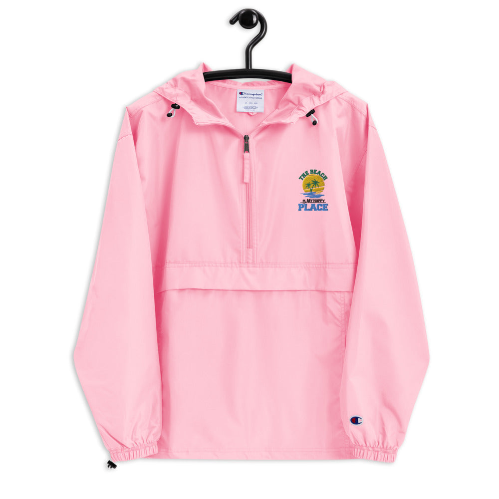 THE BEACH IS MY HAPPY PLACE - Embroidered Champion Packable Jacket