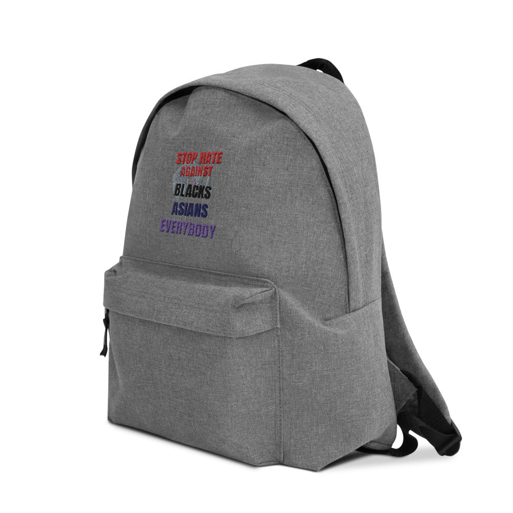 STOP HATE AGAINST EVERYBODY - Embroidered Backpack