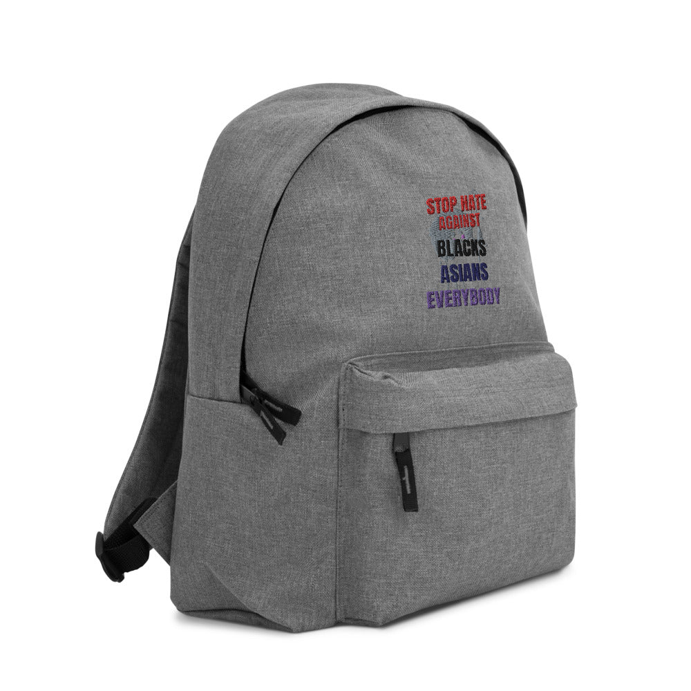 STOP HATE AGAINST EVERYBODY - Embroidered Backpack