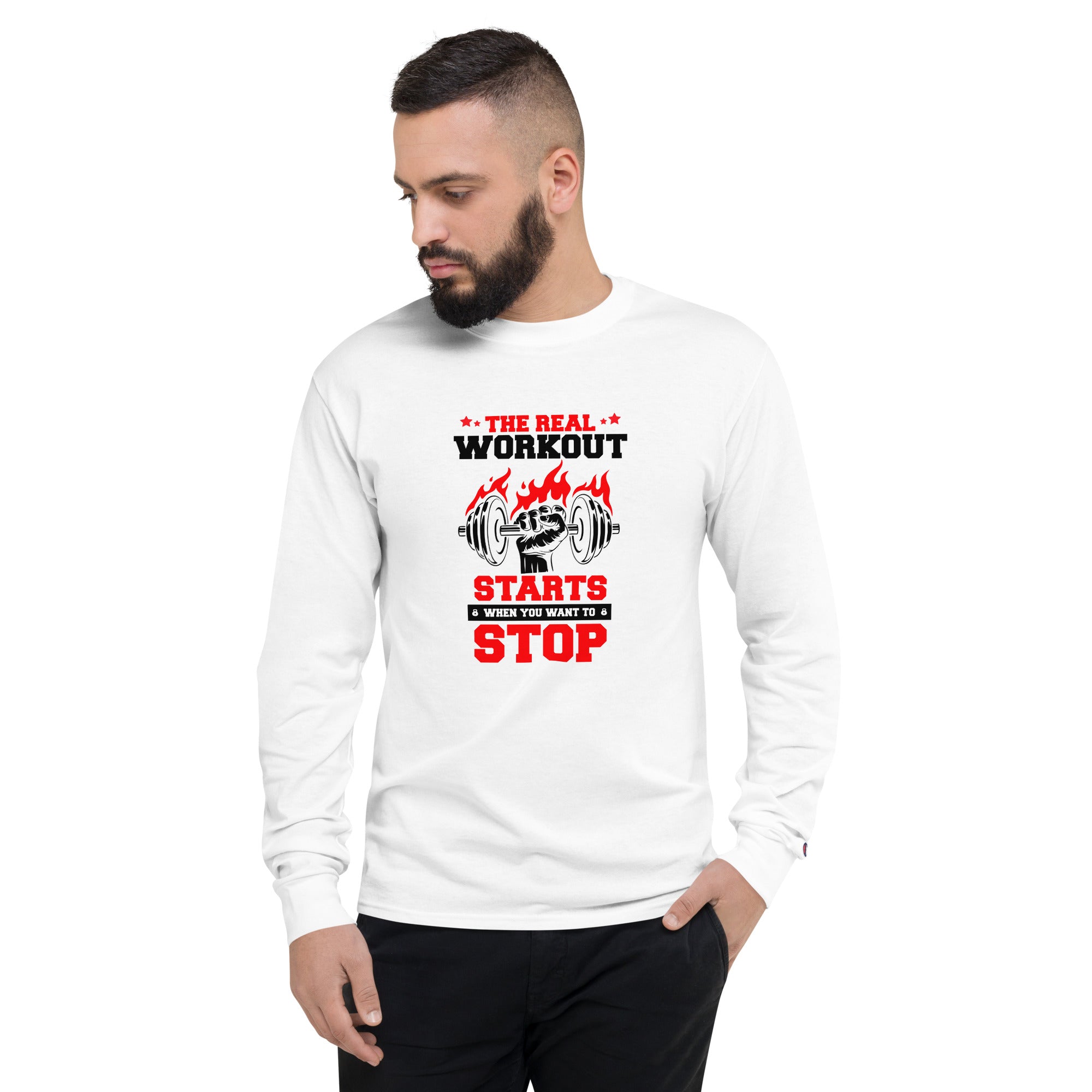 THE REAL WORKOUT STARTS - Men's Champion Long Sleeve Shirt