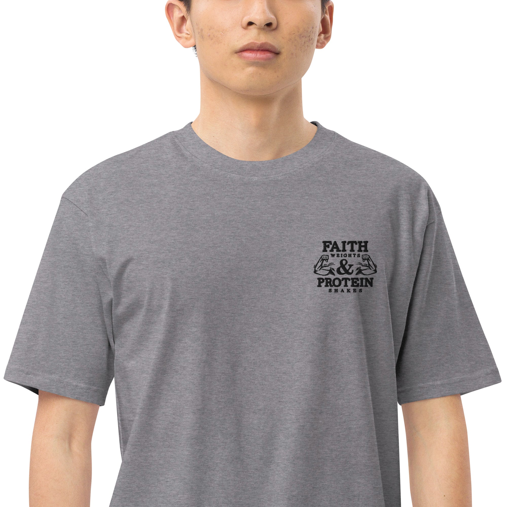 FAITH WEIGHTS & PROTEIN SHAKES - Men’s premium heavyweight tee