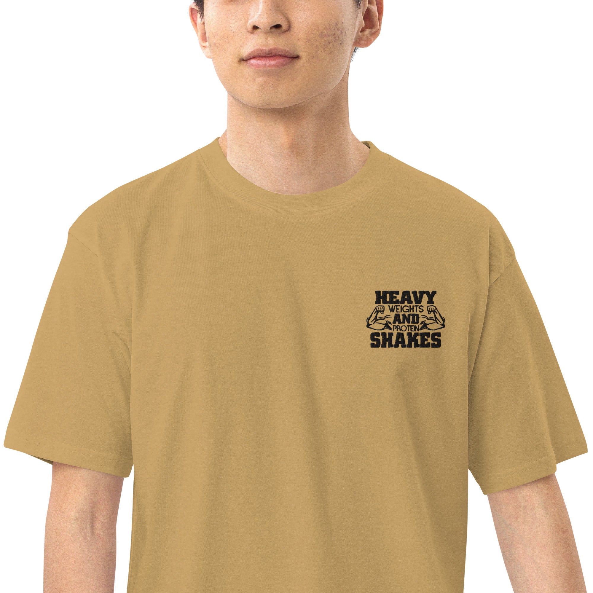 HEAVY WEIGHTS AND PROTEIN SHAKES - Men’s premium heavyweight tee
