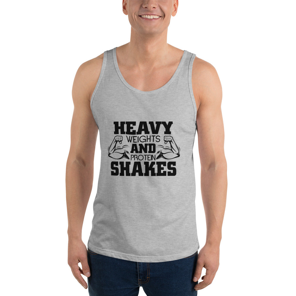 HEAVY WEIGHTS AND PROTEIN SHAKES - Unisex Tank Top