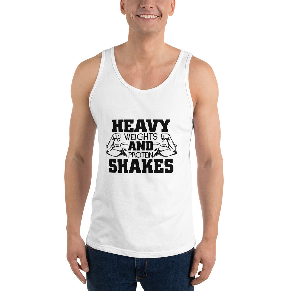 HEAVY WEIGHTS AND PROTEIN SHAKES - Unisex Tank Top