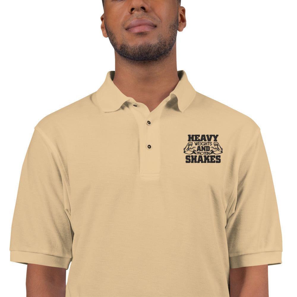 HEAVY WEIGHTS AND PROTEIN SHAKES - Men's Premium Polo
