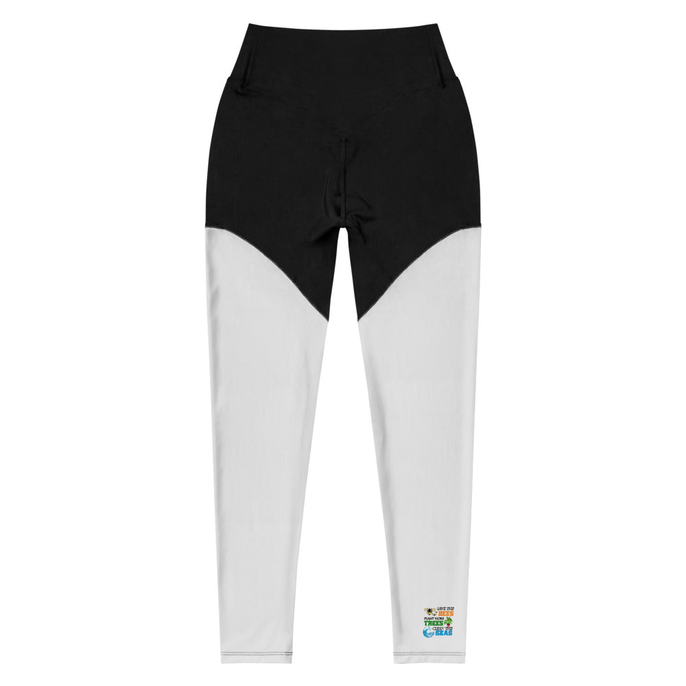 SAVE THE BEES PLANT MORE TREES CLEAN THE SEAS - Sports Leggings