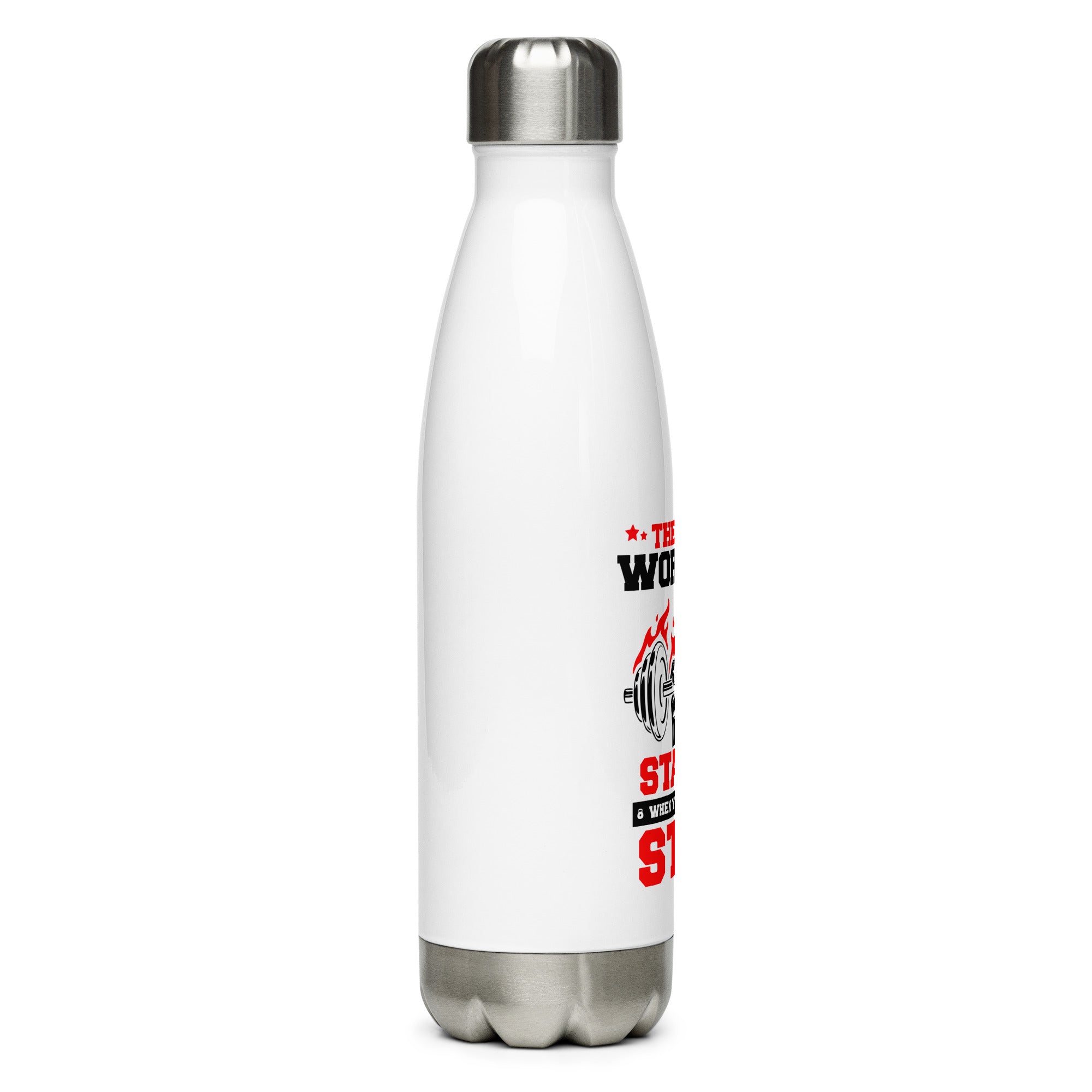 THE REAL WORKOUT STARTS - Stainless Steel Water Bottle