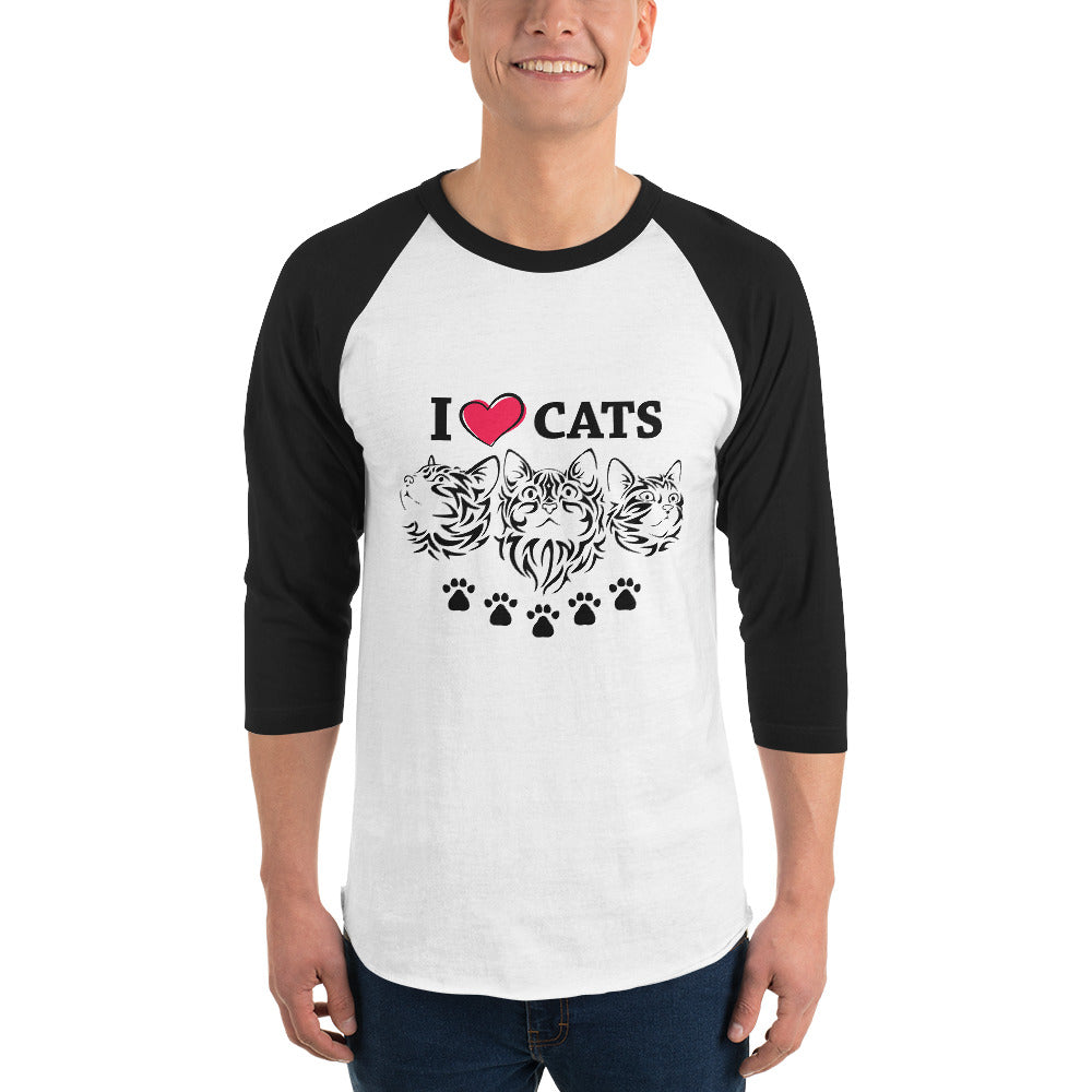 I LOVE CATS - 3/4 sleeve raglan shirt