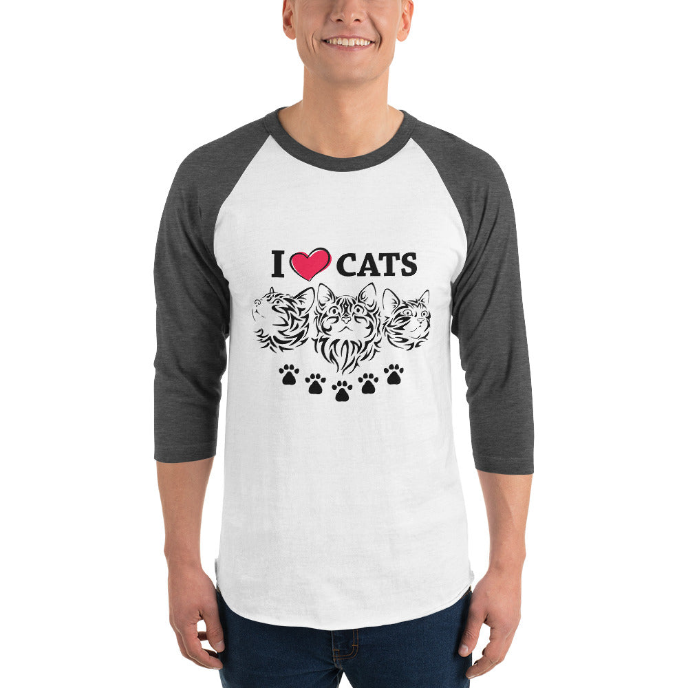 I LOVE CATS - 3/4 sleeve raglan shirt