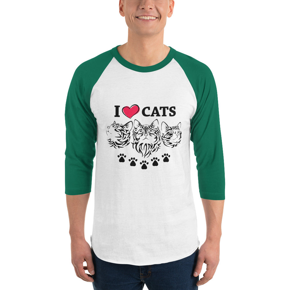 I LOVE CATS - 3/4 sleeve raglan shirt