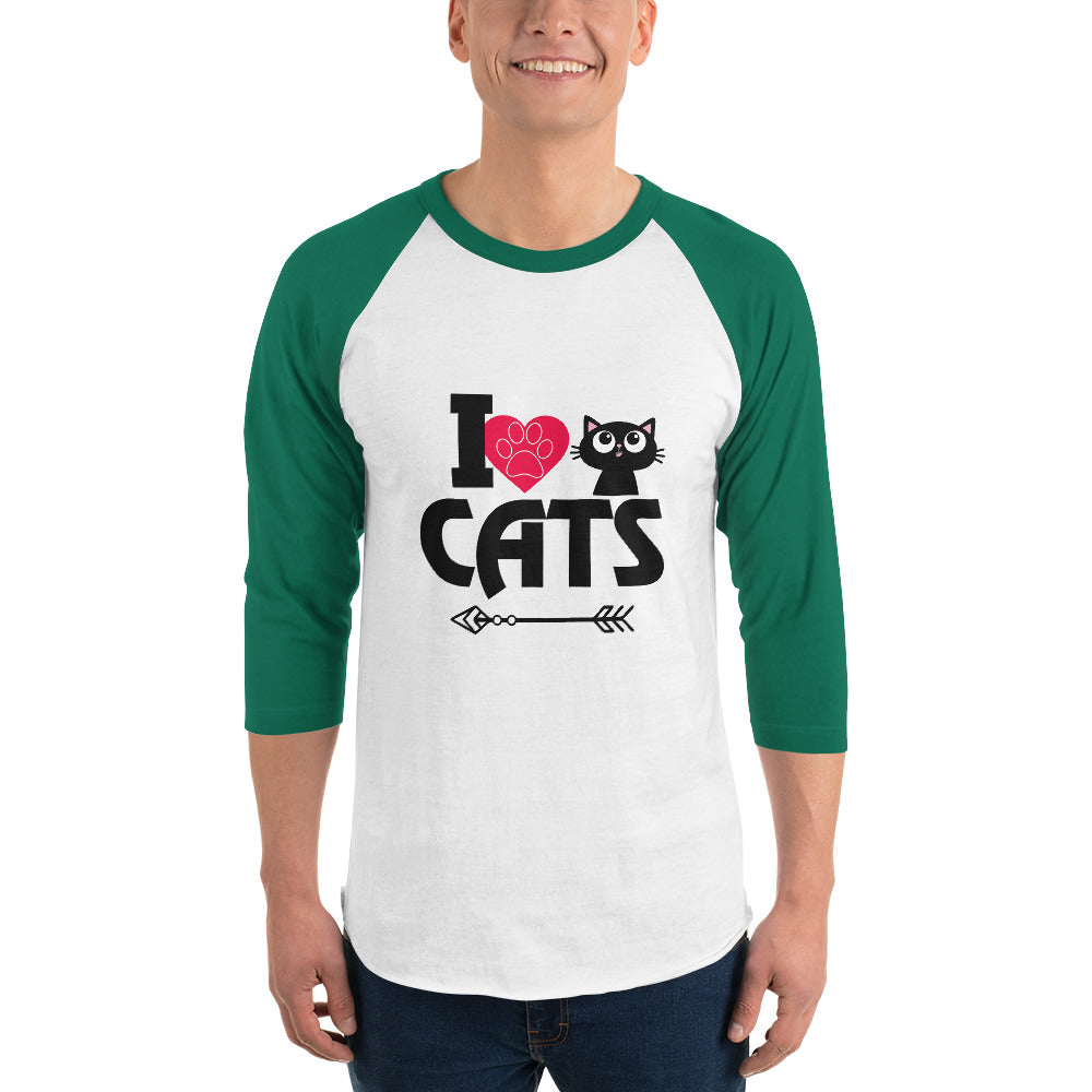 I LOVE CATS - 3/4 sleeve raglan shirt