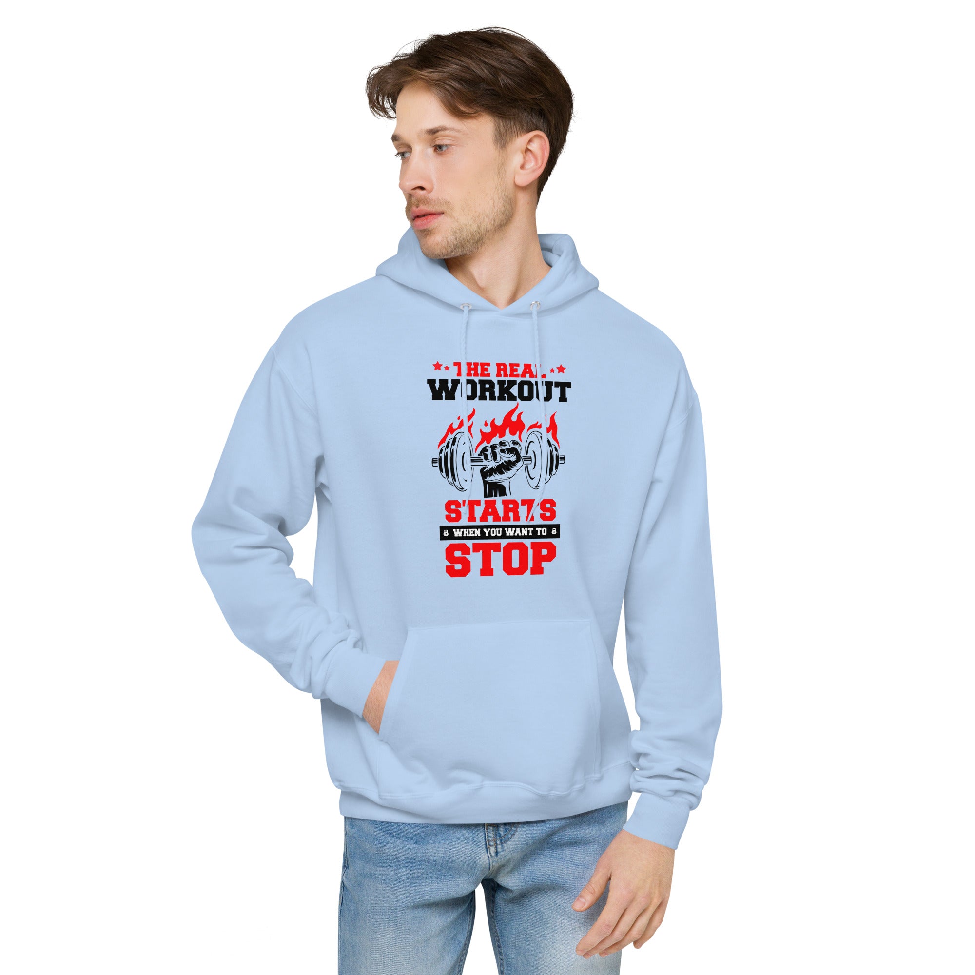THE REAL WORKOUT STARTS - Unisex fleece hoodie