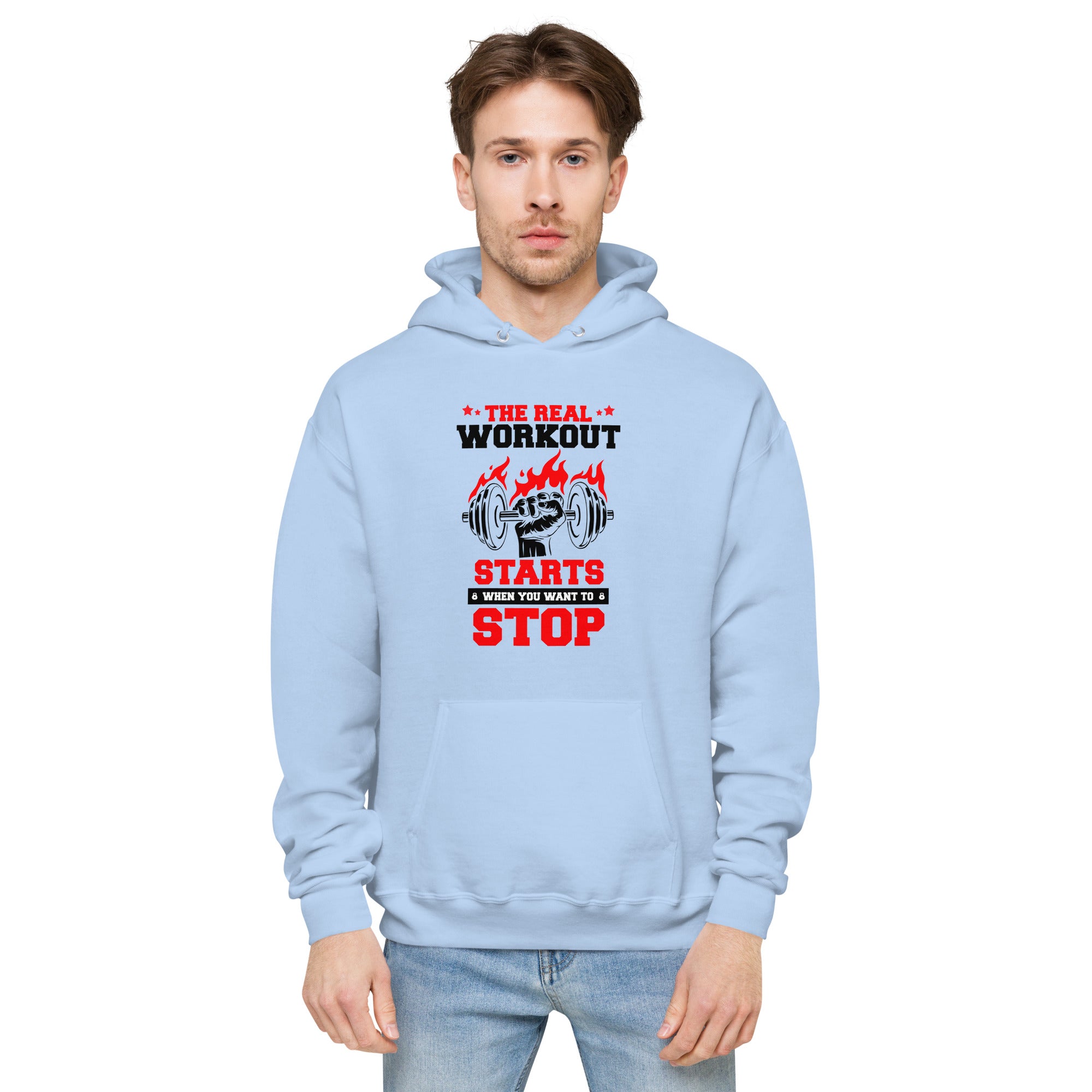 THE REAL WORKOUT STARTS - Unisex fleece hoodie