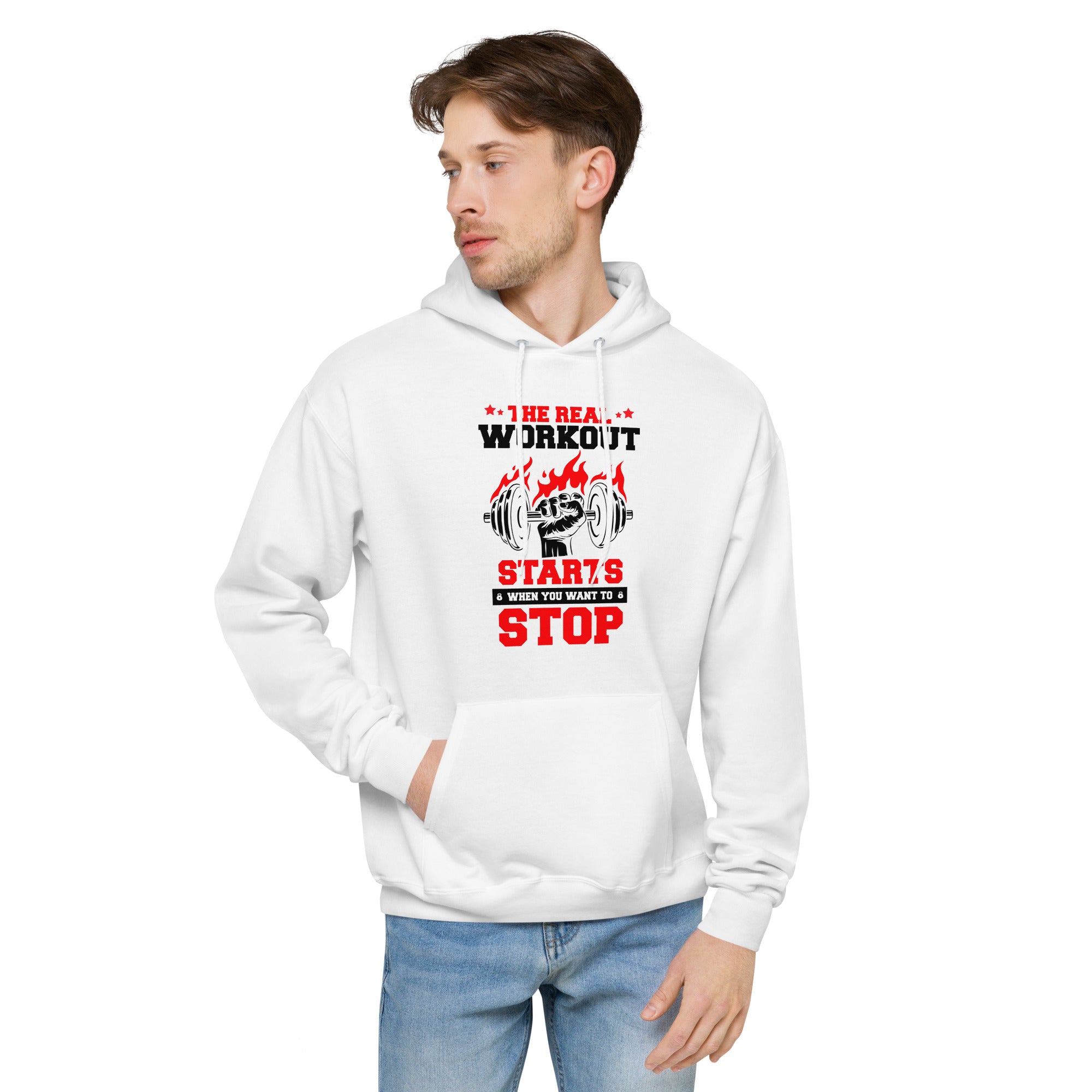THE REAL WORKOUT STARTS - Unisex fleece hoodie