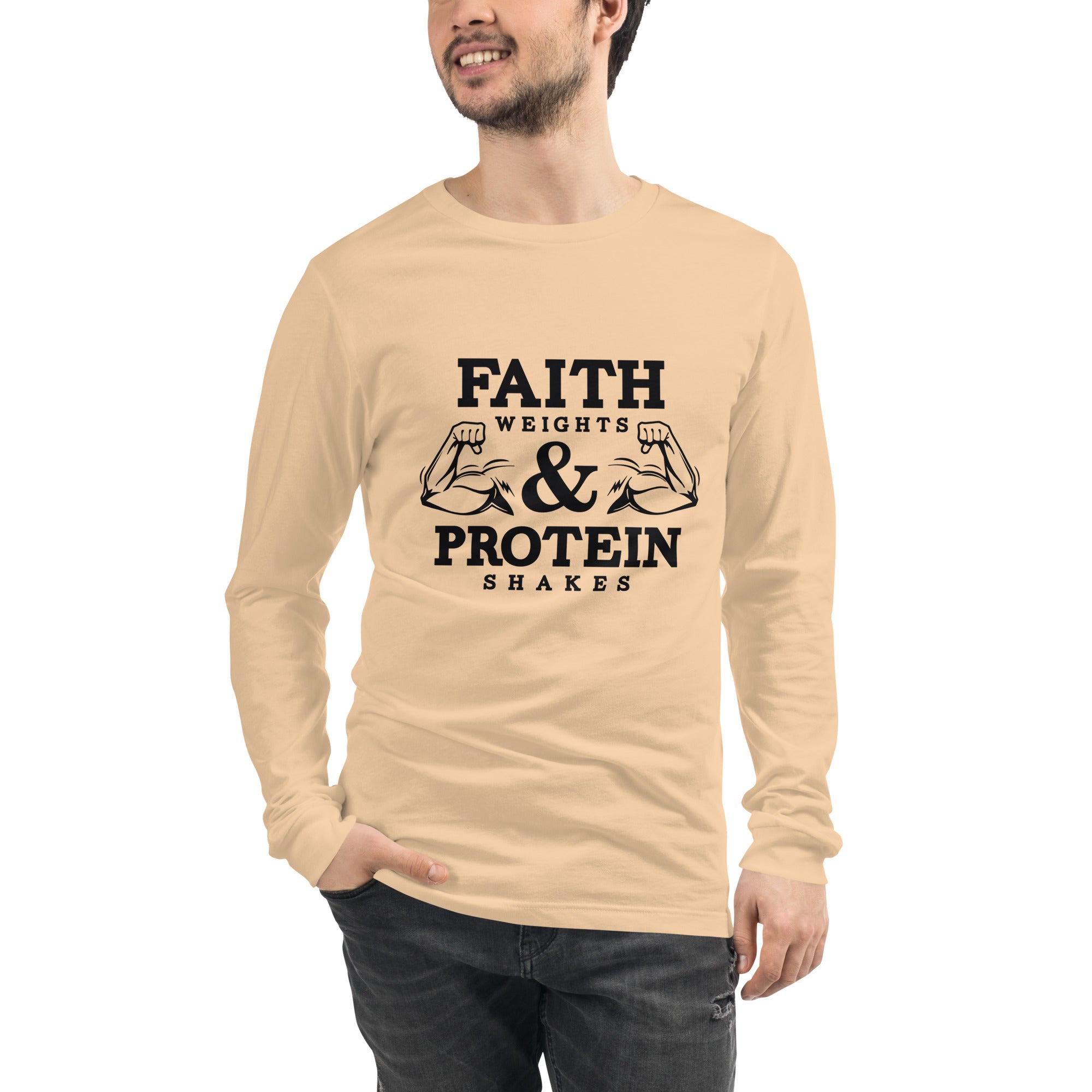 FAITH WEIGHTS & PROTEIN SHAKES - Unisex Long Sleeve Tee