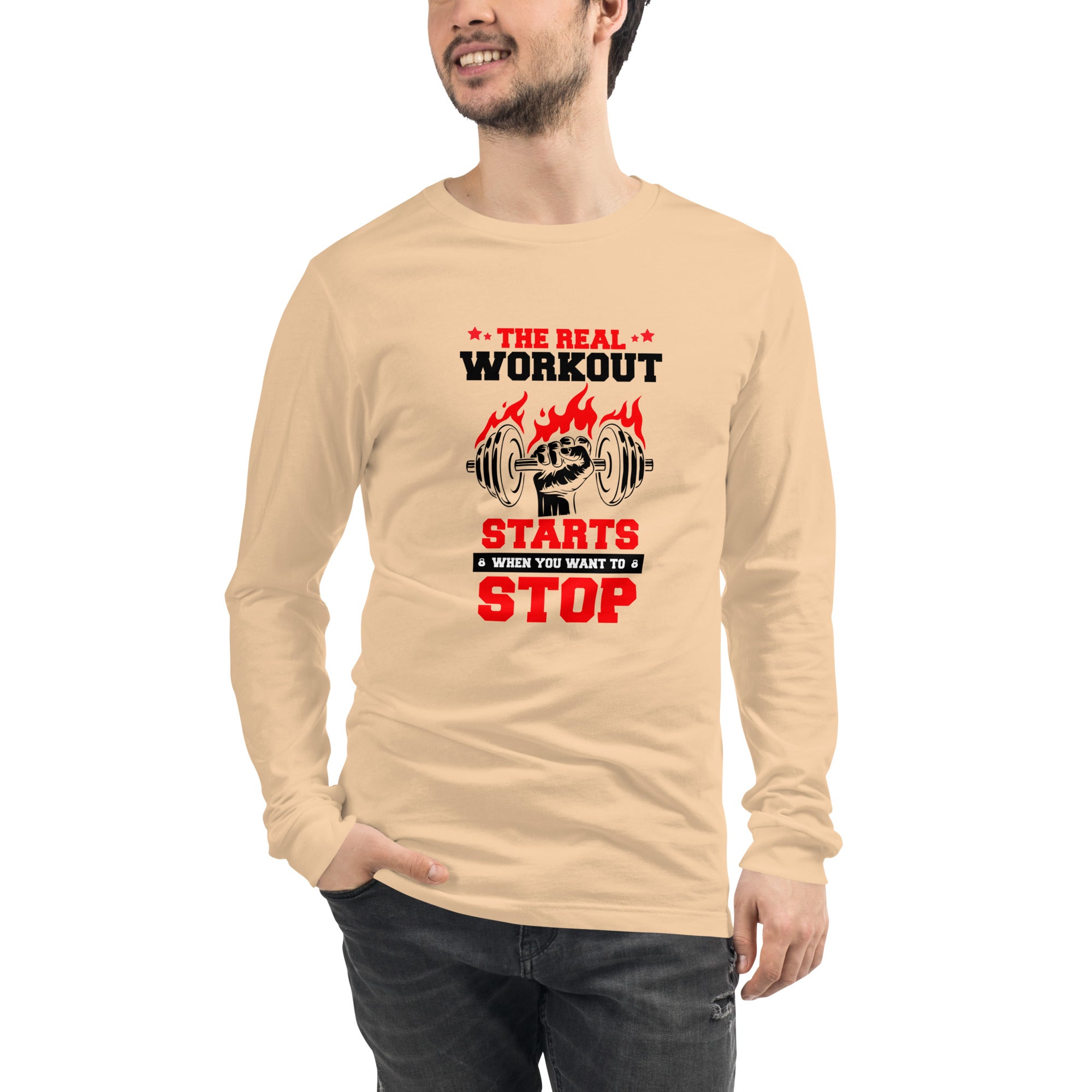THE REAL WORKOUT STARTS - Unisex Long Sleeve Tee