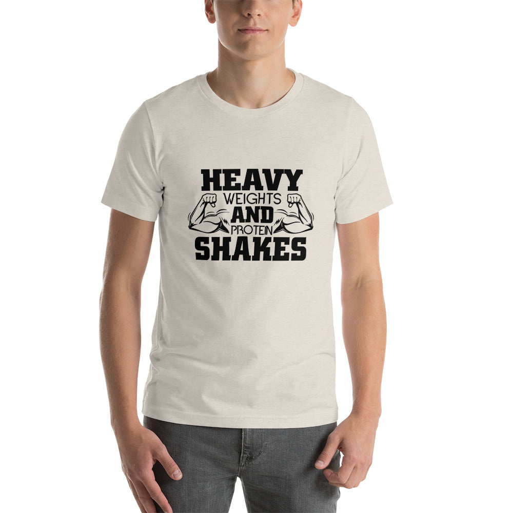 HEAVY WEIGHTS AND PROTEIN SHAKES - Unisex t-shirt
