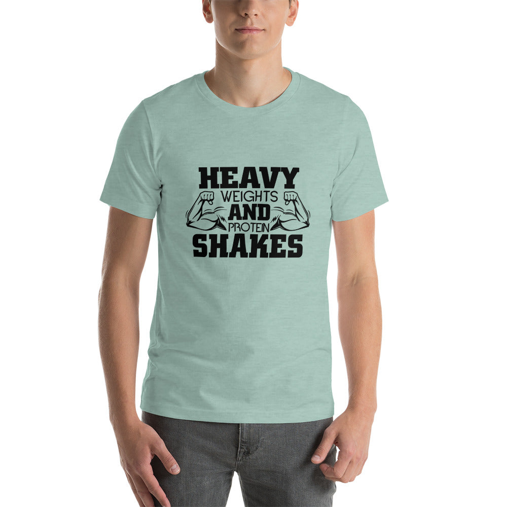 HEAVY WEIGHTS AND PROTEIN SHAKES - Unisex t-shirt