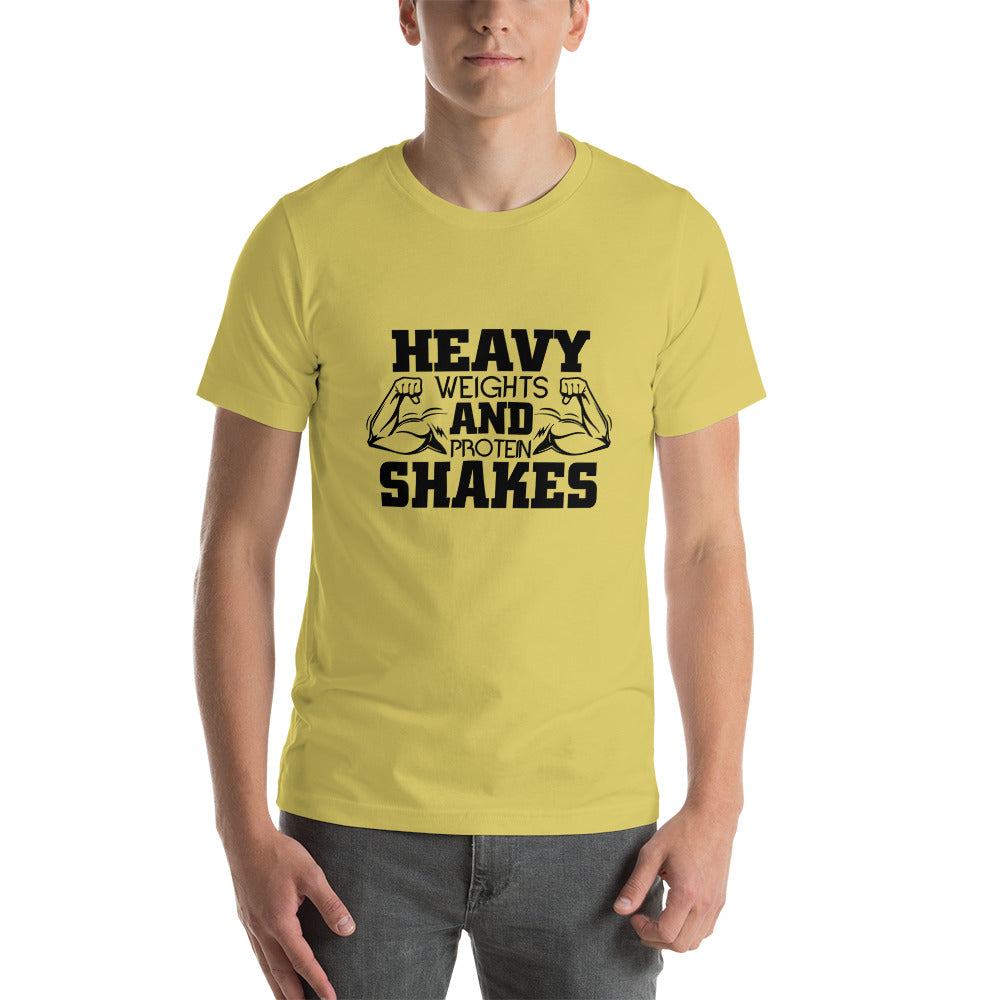 HEAVY WEIGHTS AND PROTEIN SHAKES - Unisex t-shirt