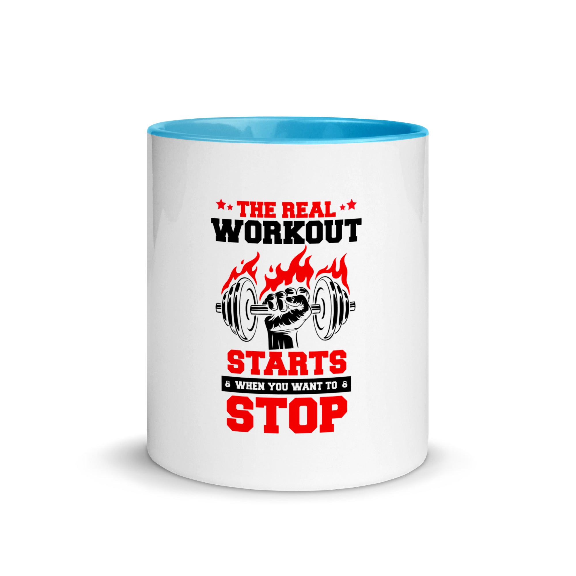 THE REAL WORKOUT STARTS - Mug with Color Inside